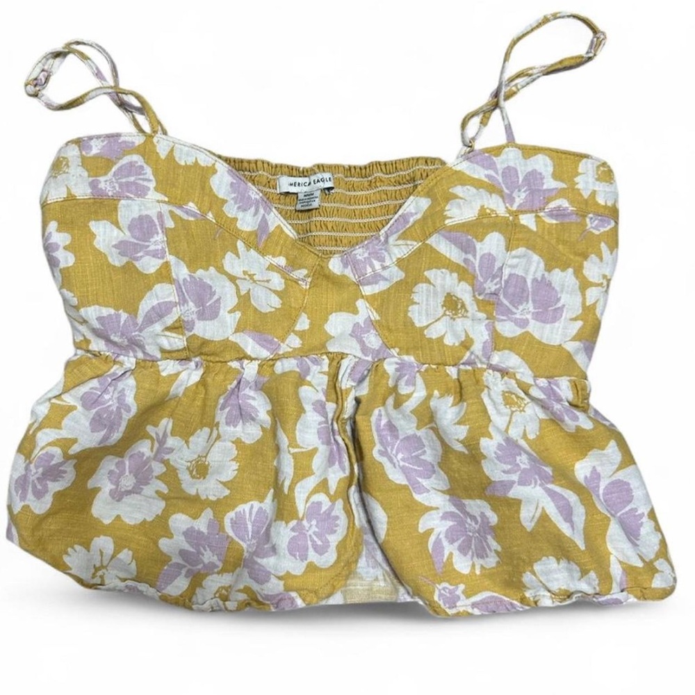 American Eagle Outfitters Yellow and Purple Floral Blouse